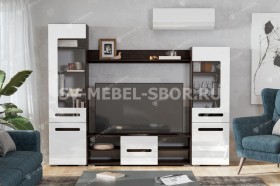 Мебель для гостиной МГС 6 (Исполнение 1/Венге/Белый глянец) в Снежногорске - snezhnogorsk.katalogmebeli.com | фото